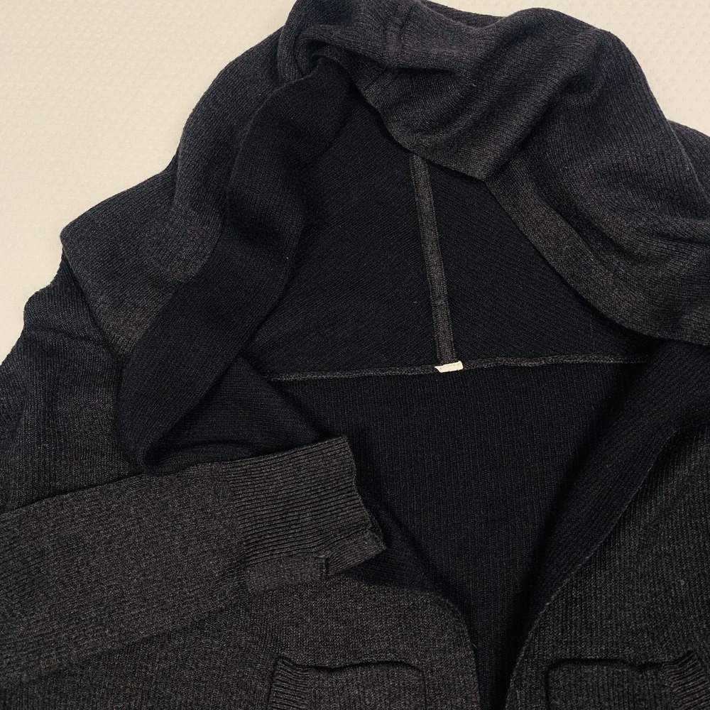 Lululemon Reversible Hooded Cardigan Gray Black Crop Thumbholes Knit